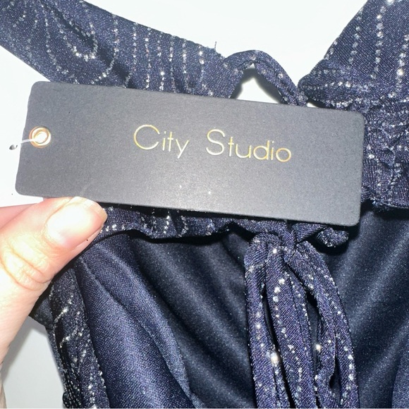 City Studio Strapless Navy Blue Dress with Silver Accents